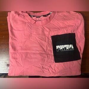 Puma Pink Tee with Black Logo Pocket